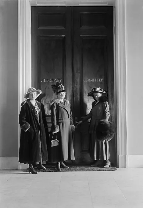 Framed Print : Women suffragists at the doors of the House Judiciary Committee in the House Office Building. 1916