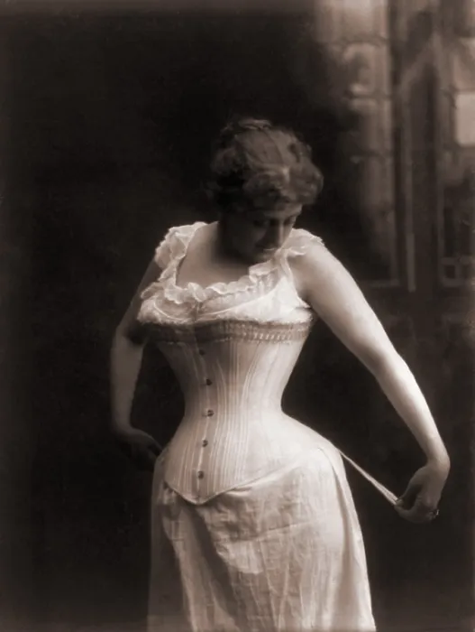 Framed Print : Women in a whale-boned corset, 1899