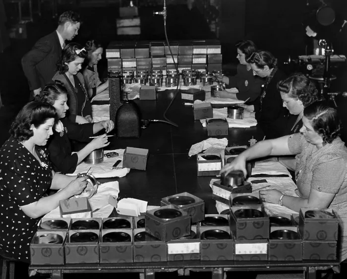 Framed Print : Women take part in World War II production, inspecting pistons for aircraft engines at the Buick plant in Flint, Michigan, circa 1941. Courtesy: CSU Archives / Everett Collection Framed Print : Women take part in World War II production, inspecting pistons for aircraft engines at the Buick plant in Flint, Michigan, circa 1941. Courtesy: CSU Archives / Everett Collection