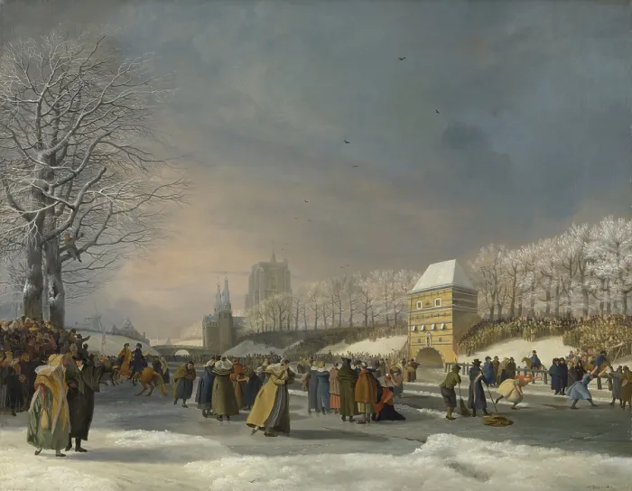 Framed Print : Women's Skating Competition on the City Canal in Leeuwarden, Jan. 21, 1809, by Nicolaas Baur, 1809, Dutch painting, oil on canvas