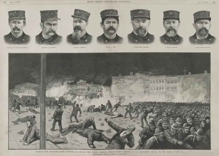 Framed Print : Wood engraving illustrating Chicago Police action after the Haymarket Bombing, on May 4, 1886