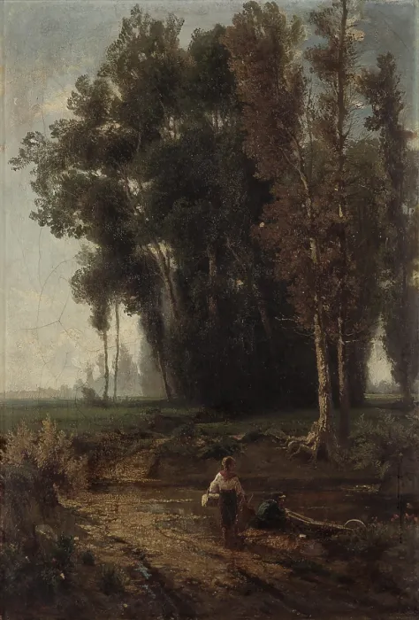 Framed Print : Wood with water and caricatures, by Giovanni Corvini, 19th Century, oil on canvas - Italy, Lombardy, Milan, Brera Collection. Whole artwork view. Wooded landscape with figures Framed Print : Wood with water and caricatures, by Giovanni Corvini, 19th Century, oil on canvas - Italy, Lombardy, Milan, Brera Collection. Whole artwork view. Wooded landscape with figures