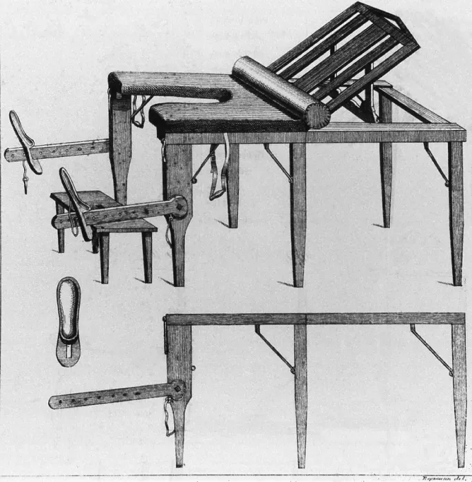 Framed Print : A wooden birthing table with adjustable back and leg supports, an opening in the seat, and a foot stool Framed Print : A wooden birthing table with adjustable back and leg supports, an opening in the seat, and a foot stool