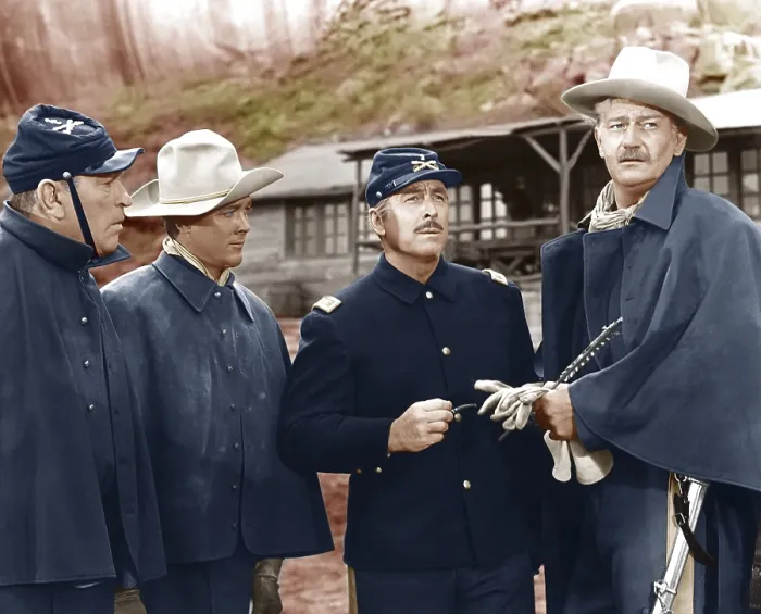 Framed Print : SHE WORE A YELLOW RIBBON, from left: Victor McLaglen, Ben Johnson, George O'Brien, John Wayne, 1949