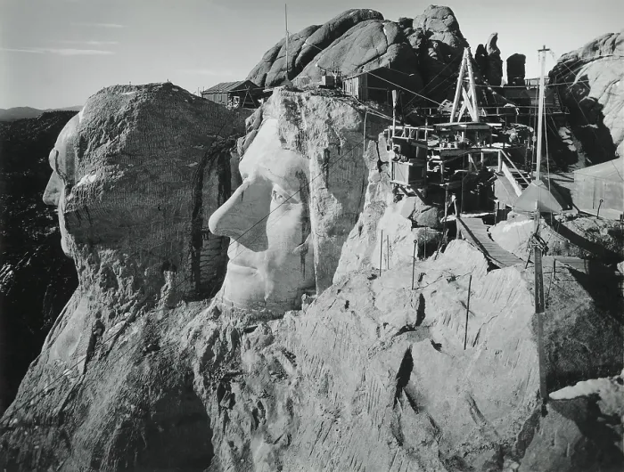 Framed Print : Work continues at Mt. Rushmore in winter, ca. 1935. Heads of Washington and Jefferson are in progress. Photo by Charles d'Emery. (BSLOC_2013_8_260) Framed Print : Work continues at Mt. Rushmore in winter, ca. 1935. Heads of Washington and Jefferson are in progress. Photo by Charles d'Emery. (BSLOC_2013_8_260)