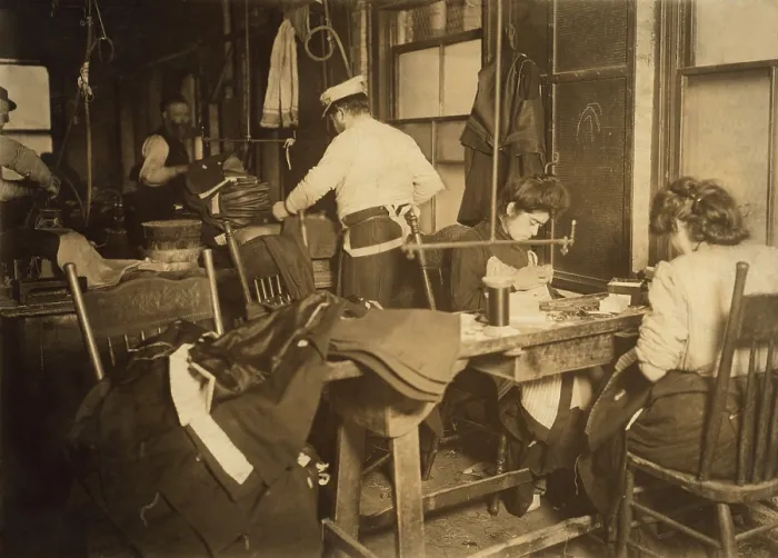 Framed Print : Workers in a cramped New York City garment sweatshop in 1908. Photograph by Lewis Hine Framed Print : Workers in a cramped New York City garment sweatshop in 1908. Photograph by Lewis Hine