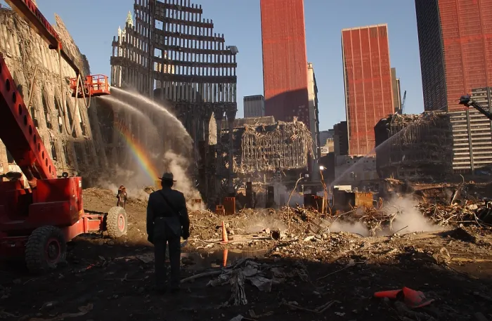 Framed Print : Workers spray the still smoldering rumble with water at the World Trade Center site six weeks after the 9-11 attacks Framed Print : Workers spray the still smoldering rumble with water at the World Trade Center site six weeks after the 9-11 attacks