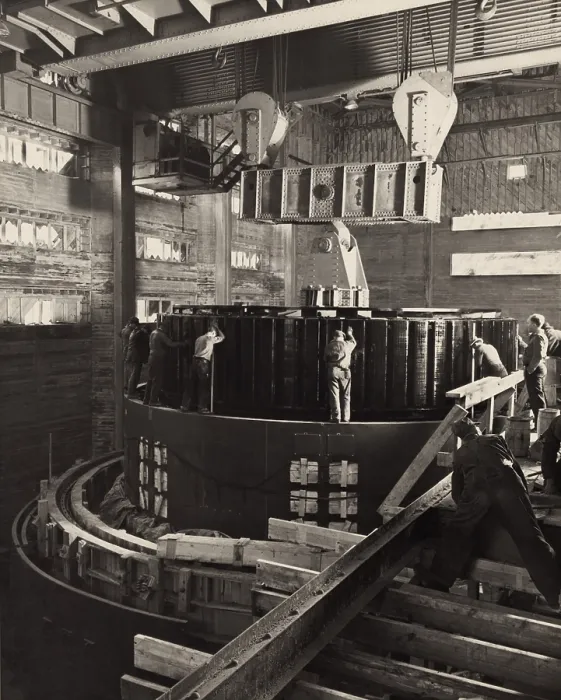 Framed Print : Workmen installing a generator in the Norris Dam powerhouse