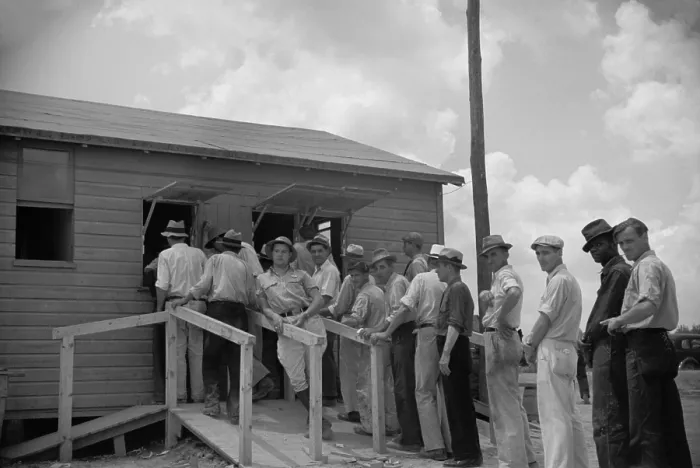 Framed Print : Workmen receiving paychecks at New Deal worksite, July 1936. They were building the Greenbelt, Maryland, planned community. Photo by Carl Mydans. (BSLOC_2013_7_81) Framed Print : Workmen receiving paychecks at New Deal worksite, July 1936. They were building the Greenbelt, Maryland, planned community. Photo by Carl Mydans. (BSLOC_2013_7_81)