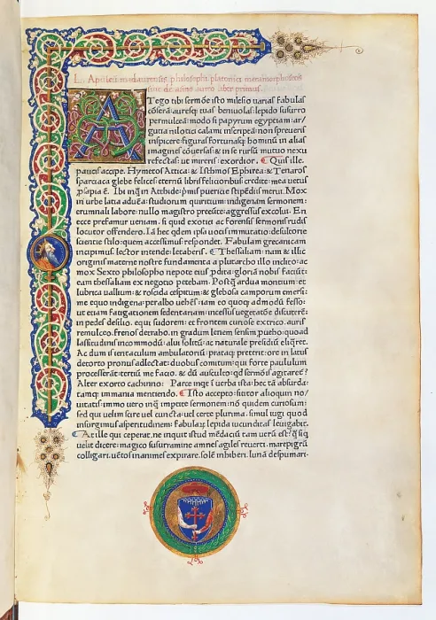 Framed Print : Works of Apuleius the Sweynheym and Pannartz Edition, by Unknown Artist, 1469, 15th Century, - Italy, Veneto, Venice, Marciana Library. All