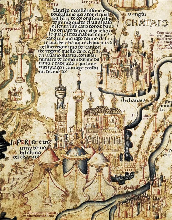 Framed Print : World map by Fra Mauro (1459). Detail of Beijing. Miniature Painting. ITALY. Venice. Biblioteca nazionale marciana (St. Mark's Library) Framed Print : World map by Fra Mauro (1459). Detail of Beijing. Miniature Painting. ITALY. Venice. Biblioteca nazionale marciana (St. Mark's Library)