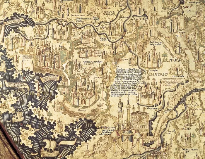 Framed Print : World map by Fra Mauro (1459). Chinese Empire. Miniature Painting. ITALY. Venice. Biblioteca nazionale marciana (St. Mark's Library) Framed Print : World map by Fra Mauro (1459). Chinese Empire. Miniature Painting. ITALY. Venice. Biblioteca nazionale marciana (St. Mark's Library)