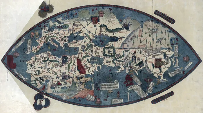 Framed Print : World Map by Paolo dal Pozzo Toscanelli shows lands of the Eastern Hemisphere is based on the conception of the Earth as a sphere