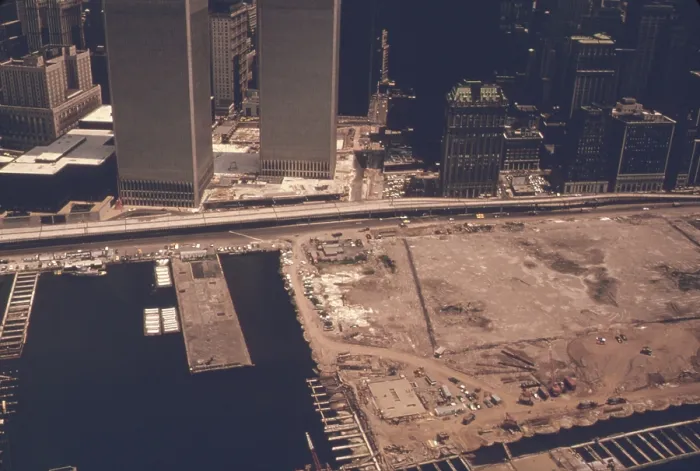 Framed Print : World Trade Center in downtown Manhattan is next to a growing landfill of refuse and ground excavated to build the Twin Towers complex Framed Print : World Trade Center in downtown Manhattan is next to a growing landfill of refuse and ground excavated to build the Twin Towers complex