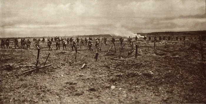 Framed Print : World War 1. Battle of Arras (April 9-12, 1917). Canadians breaking through German barbed wire entanglements in the taking of Vimy Ridge