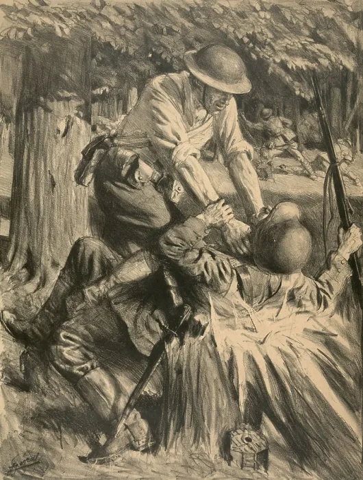 Framed Print : World War 1: Battle of Belleau Wood. American soldier strangling a German soldier at Belleau Wood battle during World War I. The U.S