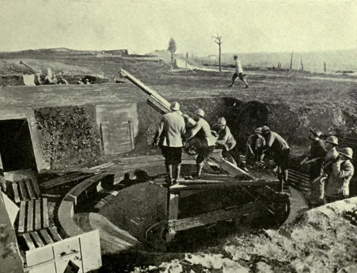 Framed Print : World War 1: Battle of Verdun. A battery of French 75s in action immediately behind Fort Douaumont Framed Print : World War 1: Battle of Verdun. A battery of French 75s in action immediately behind Fort Douaumont