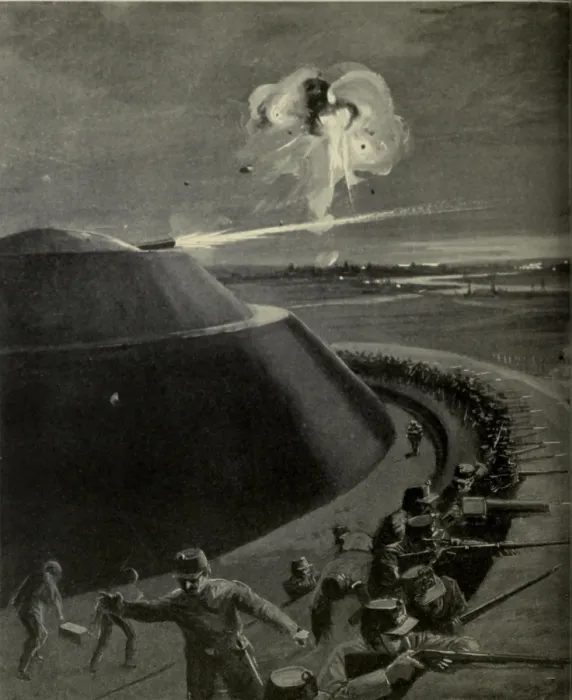 Framed Print : World War 1. Belgium solders defend the steel capped forts of Liege. The strategically located city had twelve modern forts in a ring six miles from the center of the city