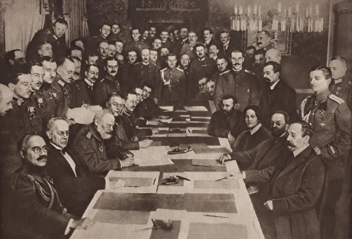 Framed Print : World War 1. The Bolshevik government of Russia signs a separate peace with Central Powers (Austria, Germany, Turkey) at Brest-Litovsk on March 3, 1918 Framed Print : World War 1. The Bolshevik government of Russia signs a separate peace with Central Powers (Austria, Germany, Turkey) at Brest-Litovsk on March 3, 1918