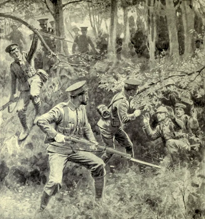 Framed Print : World War 1. British soldiers accepting the surrender of starving German soldiers who were stranded without food or ammunition