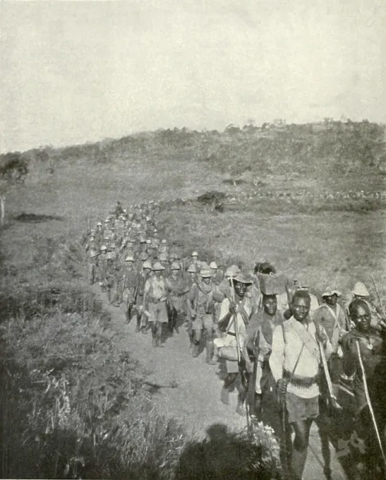 Framed Print : World War 1 in East Africa. British and Empire African soldiers on the march in 1917
