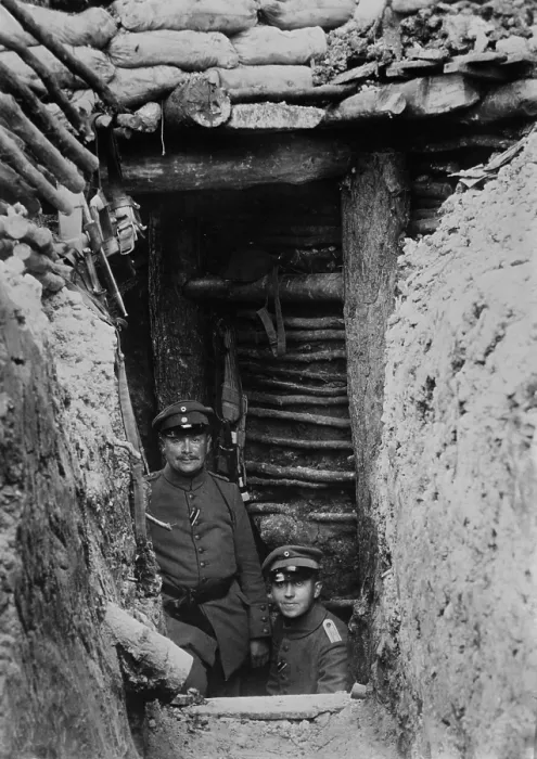 Framed Print : World War 1. German Bomb-proof shelter, five yards deep. On the Western Front, German trenches were the most developed and effective at protecting troops from enemy artillery