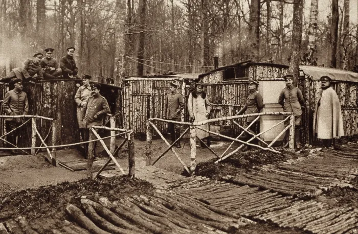 Framed Print : World War 1. German officers huts in the Vosages Mountains were constructed with logs