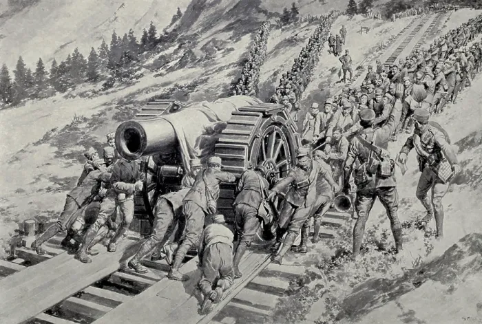 Framed Print : World War 1 in the Italian and Austria Alps. Italian soldiers hauling a monster gun up the Alpine slope in the winter campaign 1915-16. (BSLOC_2013_1_31) Framed Print : World War 1 in the Italian and Austria Alps. Italian soldiers hauling a monster gun up the Alpine slope in the winter campaign 1915-16. (BSLOC_2013_1_31)