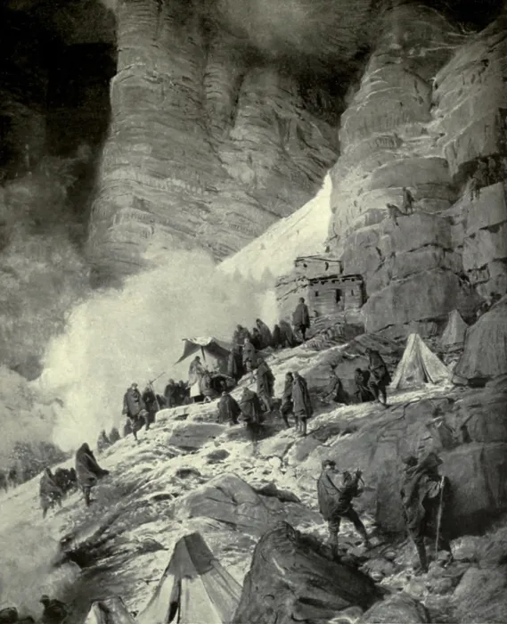 Framed Print : World War 1 in the Italian and Austria Alps. Mass celebrated on an Alpine mountain side near an Italian army camp. Ca. 1915-16. (BSLOC_2013_1_21)