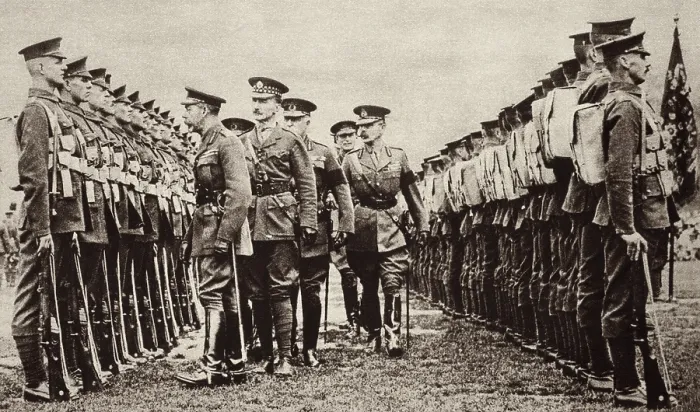 Framed Print : World War 1. King George V inspects new recruits of the British Army who will soon be sent to the Western Front in France Framed Print : World War 1. King George V inspects new recruits of the British Army who will soon be sent to the Western Front in France