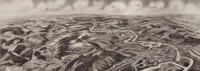 Framed Print : World War 1 Map of the Verdun Battlefield. 1917. Map indicates the Le Mort Homme, Hill 304, the Wood of the Crows and other famous spots Framed Print : World War 1 Map of the Verdun Battlefield. 1917. Map indicates the Le Mort Homme, Hill 304, the Wood of the Crows and other famous spots