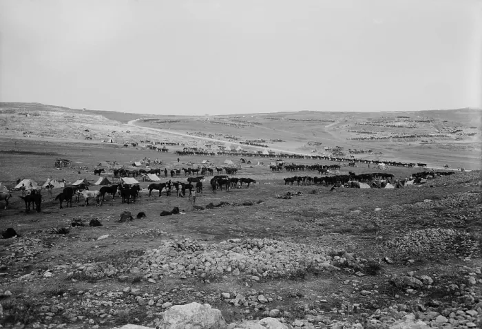 Framed Print : World War 1 in the Middle East. Australian light horse cavalry at the Tell el-Ful battlefield, east of the Nablus road about 3 miles (4.8 km) north of Jerusalem