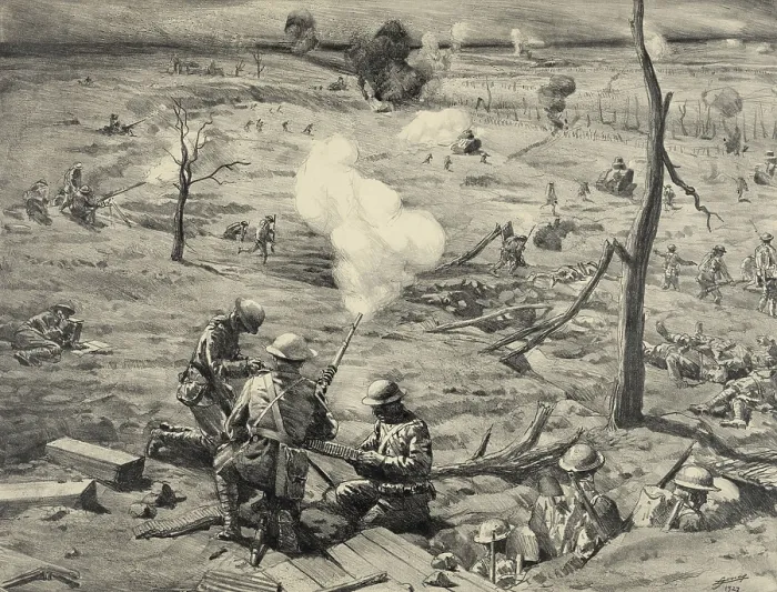 Framed Print : World War 1. Open Attack at St. Mihiel. U.S. troops in action during the Battle of St. Mihiel, Sept. 12-16, 1918. Lithograph by Lucien Jonas, 1927. (BSLOC_2013_1_203) Framed Print : World War 1. Open Attack at St. Mihiel. U.S. troops in action during the Battle of St. Mihiel, Sept. 12-16, 1918. Lithograph by Lucien Jonas, 1927. (BSLOC_2013_1_203)