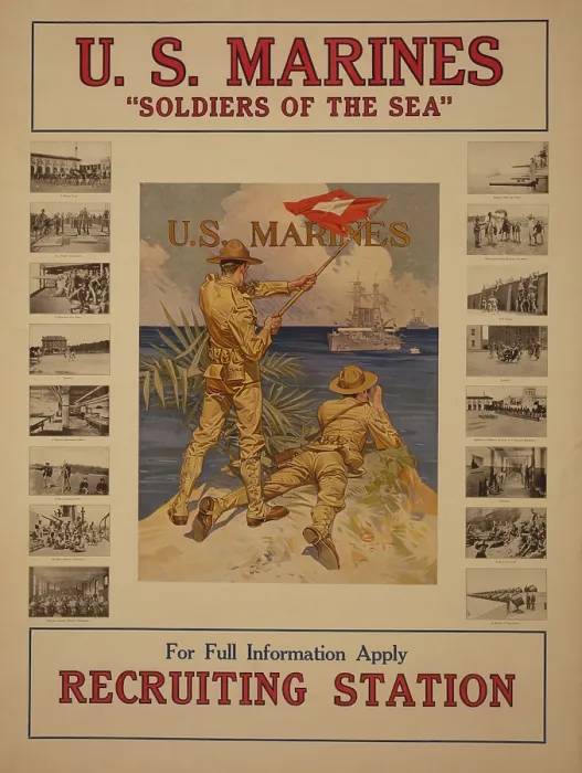 Framed Print : World War 1 Recruiting Poster for the U.S. MARINES, SOLDIERS OF THE SEA, 1917