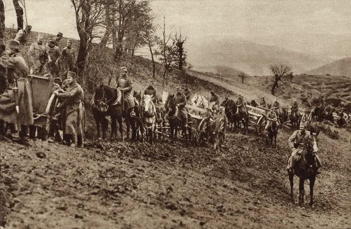 Framed Print : World War 1. The reorganized Serbian Army in the valleys on the Macedonian Front