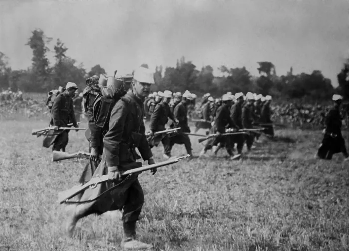 Framed Print : World War 1. Serbian troops in the field. Serbian forces resisted Austria's 1914 invasion, then retreated to rest and resupply