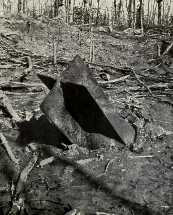 Framed Print : World War 1. With its tail-fins showing, an unexploded air torpedo is half buried in the ground