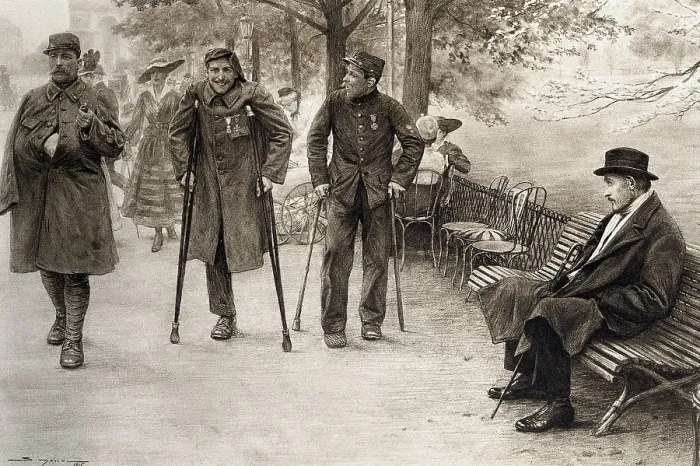 Framed Print : World War I (1914-1918). The envy before the hurt combatants. Illustration by J. Simont. AISA / Everett Collection (61465)**US SALES ONLY**