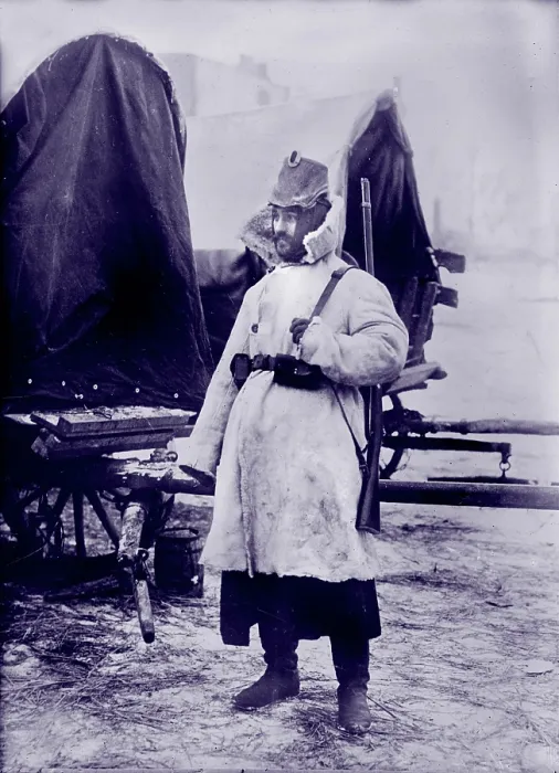 Framed Print : World War I, German soldier in winter dress, circa 1914-1918