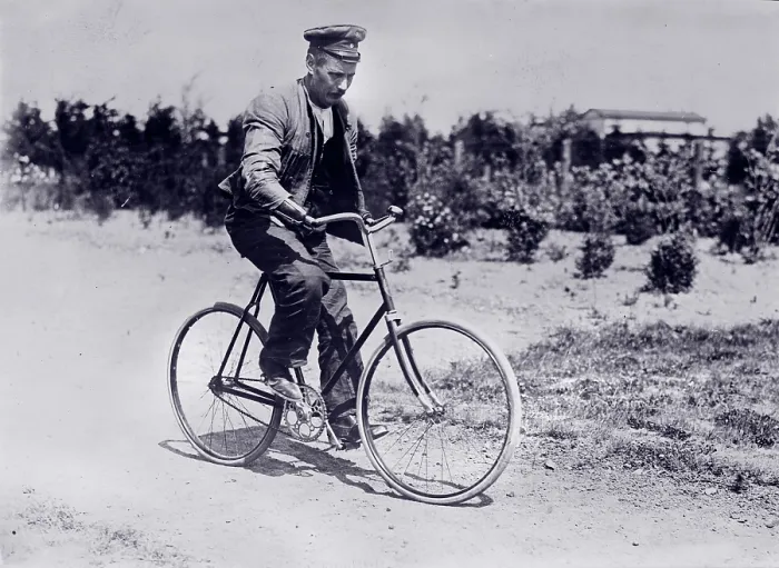 Framed Print : World War I, handicapped German soldier on bicycle, circa 1914-1918
