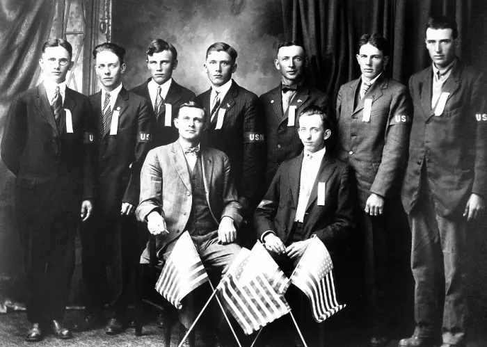 Framed Print : World War I Nebraska draftees before reporting the Camp Grant, Illinois, for basic training. World War I. Sept. 5, 1918