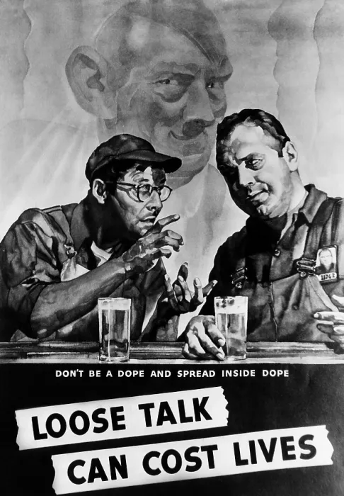 Framed Print : World War II, an American propaganda poster painted by C.C. Beall. The text reads: Don't be a dope and spread inside dope. Loose talk can cost lives. 1942 Framed Print : World War II, an American propaganda poster painted by C.C. Beall. The text reads: Don't be a dope and spread inside dope. Loose talk can cost lives. 1942