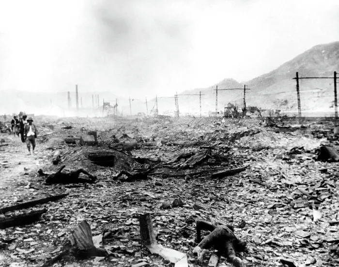 Framed Print : World War II, charred bodies laying amongst the destruction from the Atomic Bombing of Nagasaki, Japan, 09 / 06 / 45. Courtesy: CSU Archives  /  Everett Collection