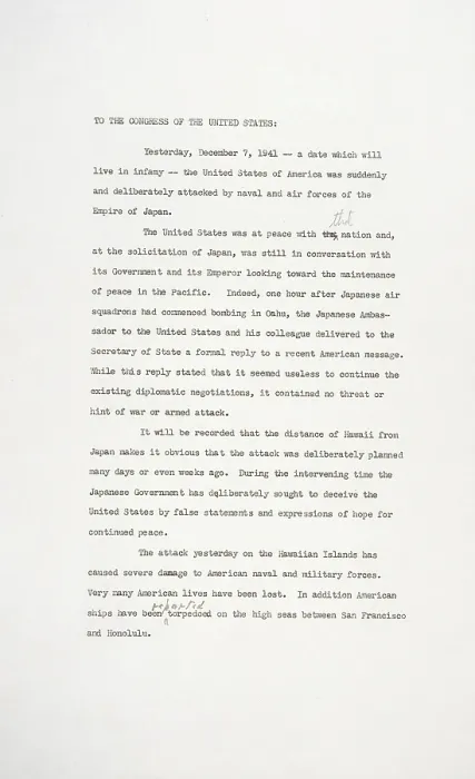Framed Print : World War II. Day of Infamy Speech by Franklin D. Roosevelt, requesting that Congress declare war on the Japanese Empire. December 8, 1941 Framed Print : World War II. Day of Infamy Speech by Franklin D. Roosevelt, requesting that Congress declare war on the Japanese Empire. December 8, 1941