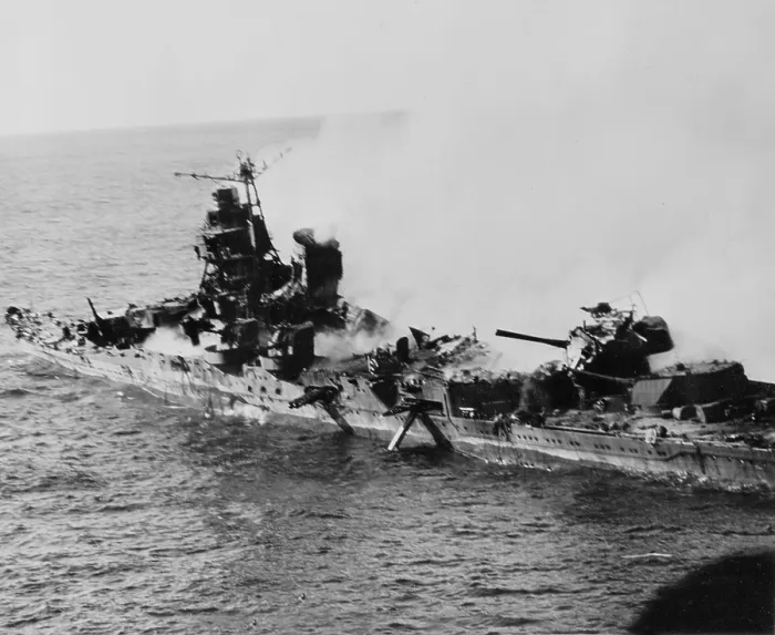 Framed Print : World War II, the destruction of a warship, circa 1940-1946