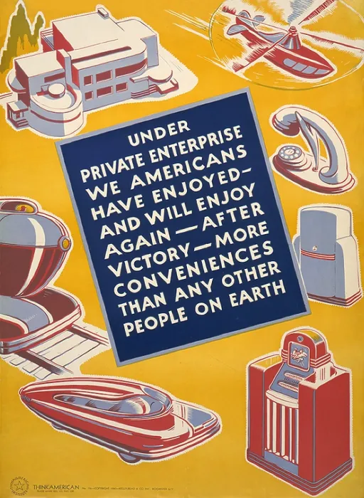 Framed Print : World War II poster reassuring Americans that victory will bring an improved standard of living and and bring back products unavailable during wartime rationing