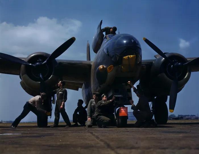 Framed Print : World War II, servicing an A-20 bomber, photograph by Alfred T. Palmer, Langley Field, Viginia, July, 1942 Framed Print : World War II, servicing an A-20 bomber, photograph by Alfred T. Palmer, Langley Field, Viginia, July, 1942