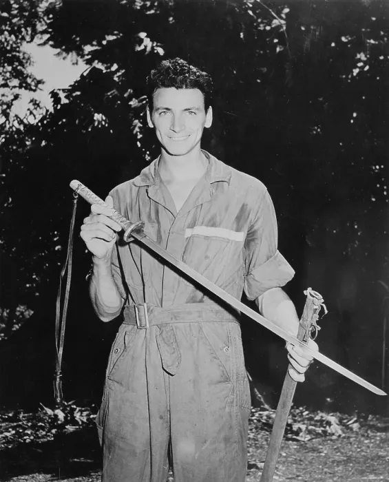 Framed Print : World War II, soldier with sword, circa early 1940s