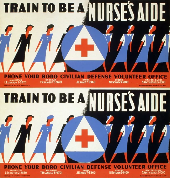 Framed Print : World War II. Train to be a nurse's aide Phone your boro Civilian Defense Volunteer Office'. Civilian Defense Volunteer Office nursing recruitment poster, ca. 1942 Framed Print : World War II. Train to be a nurse's aide Phone your boro Civilian Defense Volunteer Office'. Civilian Defense Volunteer Office nursing recruitment poster, ca. 1942