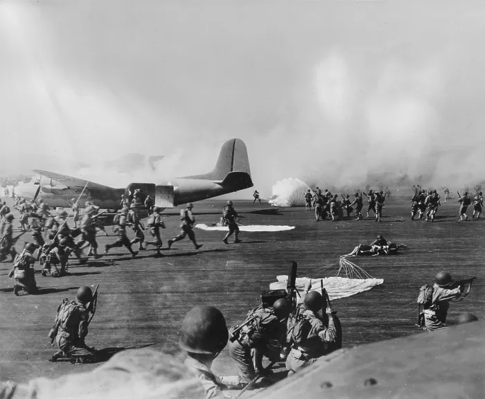 Framed Print : World War II, U.S. paratroopers in action, circa 1940-1946